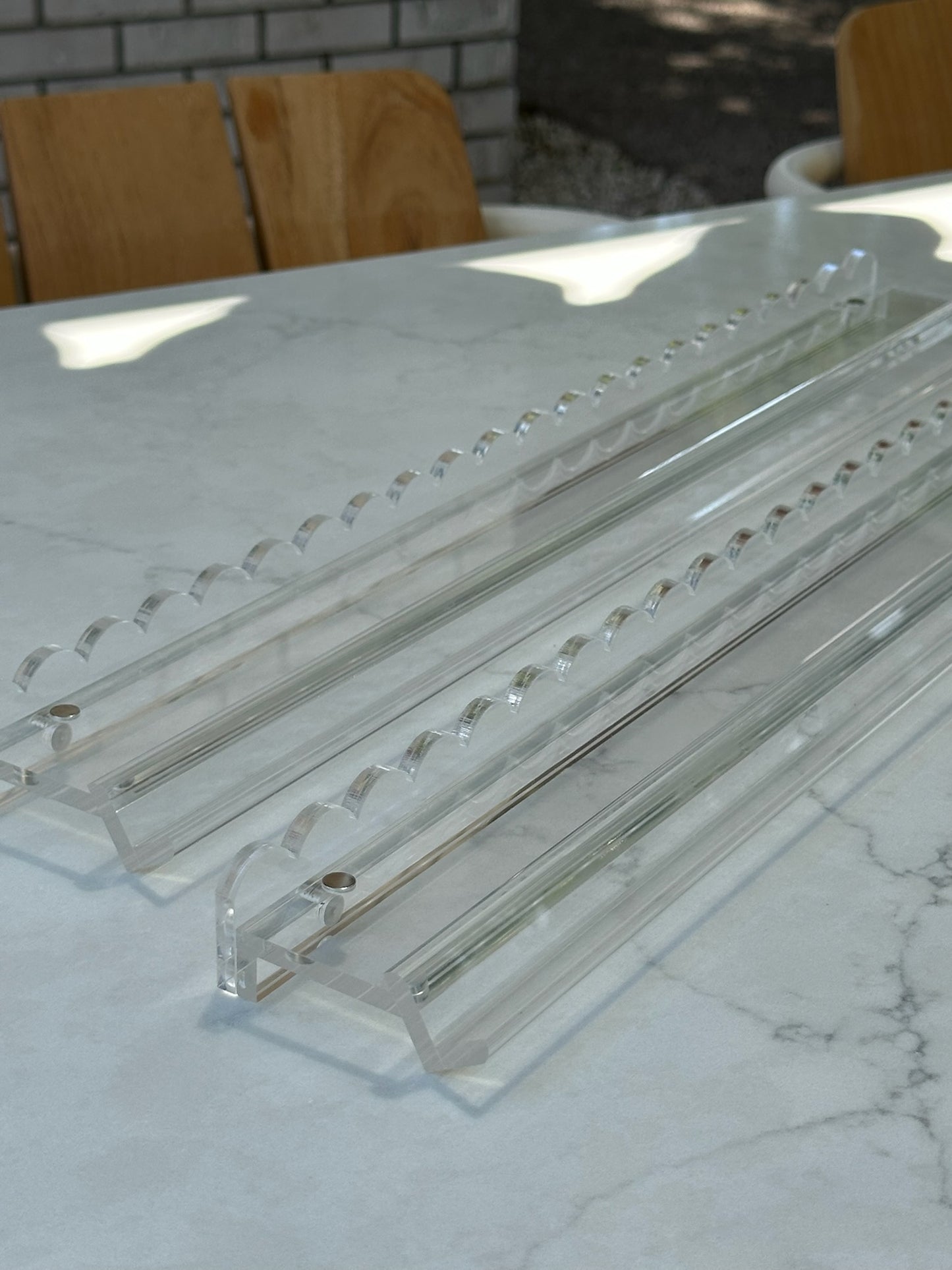 SCALLOPED LUCITE RACKS AND PUSHERS
