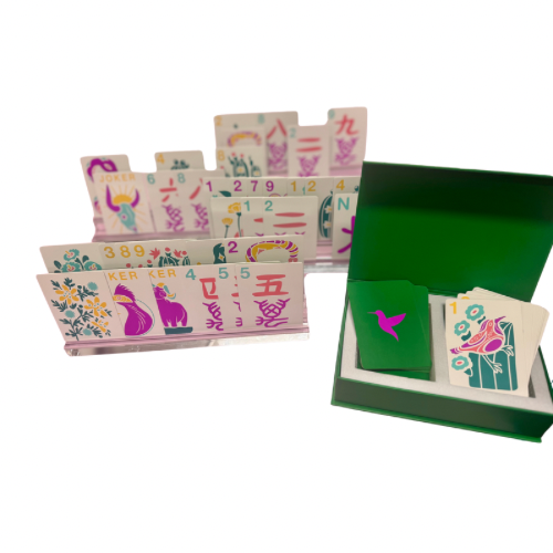 DESERT BLOOM AMERICAN MAHJONG PLAYING CARDS AND LUCITE RACKS